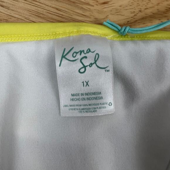 Kona Sol Women's Yellow Striped Hipster Bikini Bottom - Size 1X - NWT - Picture 2 of 6